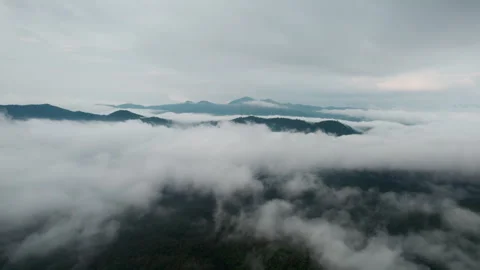 Top view Morning Mist and Viewpoint with Layers of Mountains Stock Footage 344630945
