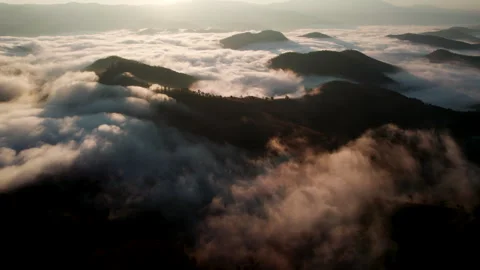 Top view Morning Mist and Viewpoint with Layers of Mountains Stock Footage 344631192