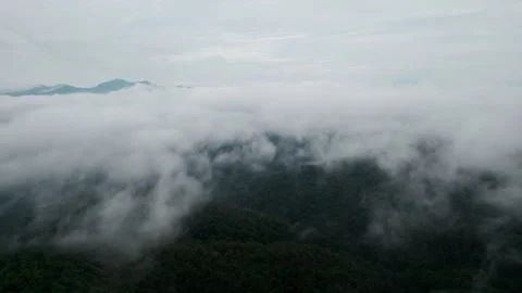 Top view Morning Mist and Viewpoint with Layers of Mountains Stock Footage 344631387