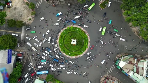 Top view of morning traffic at intersection in Ho Chi Minh City, Vietnam Stock-Footage 255868567
