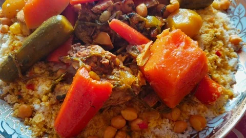 Top view of moroccan couscous Stock Footage 118587657