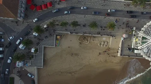 Top View of Mosaic and Beach, Cascais, Portugal Stock Footage 58924032