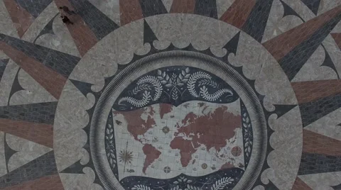 Top View of the Mosaic World Map, Lisbon, Portugal Stock Footage 58800502