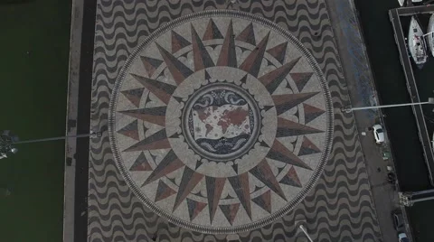 Top View of the Mosaic World Map at Monument of the Discoveries, Lisbon Stock Footage 58891079