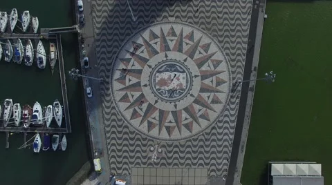 Top View of the Mosaic World Map and Monument of the Discoveries, Lisbon Stock Footage 58891311