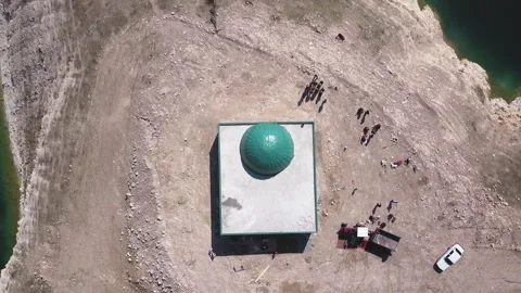 Top view of the mosque and aerial view of the lake next to it. Stock Footage 240498076