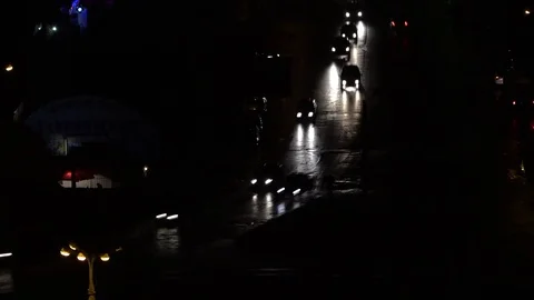 Top view of the motorway.Reflection from the headlights. Stock Footage 82017791