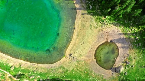 Top view of Mountain Carezza lake in Dolomites, Italy Stock Footage 127627232