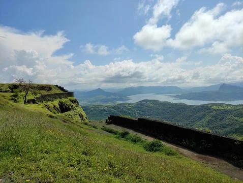 Top view from a mountain with clear sky with clouds Stock Photos