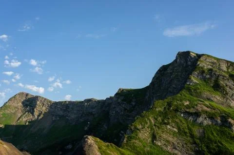 Top view of the mountain range and peaks. Mountain peak in the summer. Stock Photos