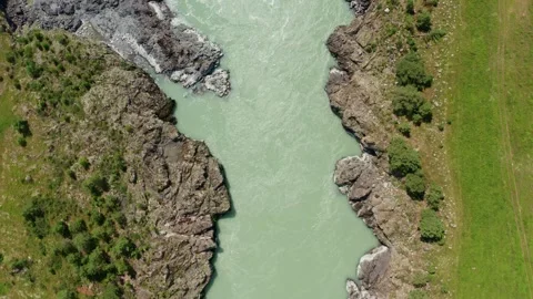 Top view of the mountain river between the rocks in summer Stock Footage 317715932