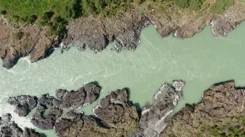 Top view of the mountain river between the rocks in summer Stock Footage 317716067
