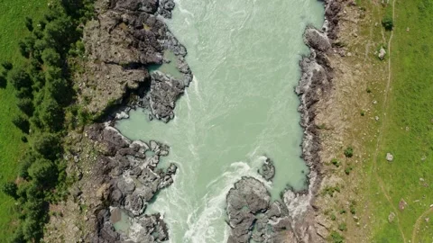 Top view of the mountain river between the rocks in summer Stock Footage 317767071
