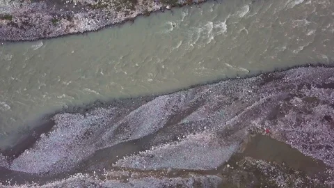 Top View of a Mountain River Flowing Through a Stone Plateau Stock Footage 129322323