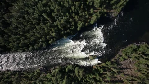 Top view of the mountain river threshold on the river the turbulent water of the Stock Footage 256172920