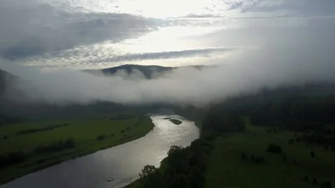 Top view of a mountain river through clouds Stock Footage 116534611