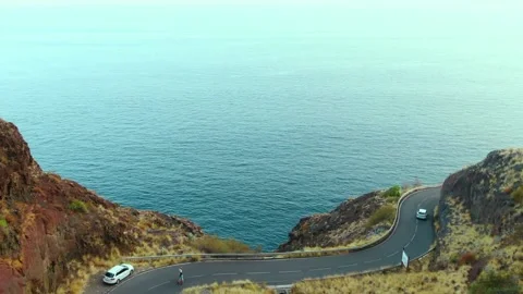 Top view of the mountain road next to the ocean,landscape Stock Footage 164856049