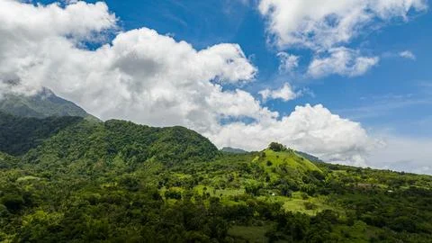 Top view of Mountain slopes covered with rainforest. Stock Photos