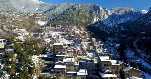 Top view of the mountain town of andorra la vella, catalonia Stock Footage