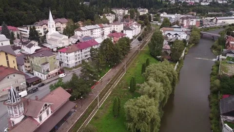 Top View Of The Mountain Town Of Vatra Dornei Austro Hungarian architecture 스톡 동영상 218478125