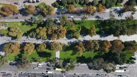 Top view of the movement of people and cars in the old European city Stock Footage 163672355