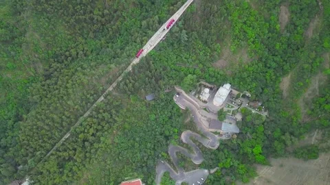 Top View Of Mtatsminda Forest And Funicular Trains. Georgia. 4K. Stock Footage 150916011