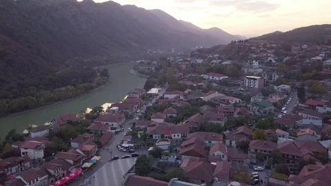 Top View Of Mtskheta Georgia At Confluence Of Rivers Mtkvari Aragvi Stock Footage 120252729