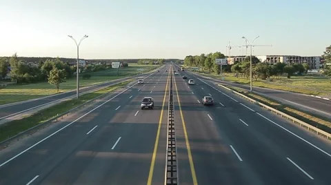 Top view of the multi-band highway, traffic vehicles, the city of Minsk Stock Footage 63210141