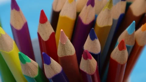 Top view on multi colored pencils rotating. Stock Footage 122127675