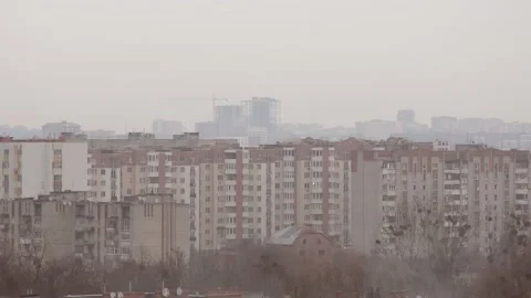 Top view of multi-storey buildings, fog and haze. Stock Footage 170247098