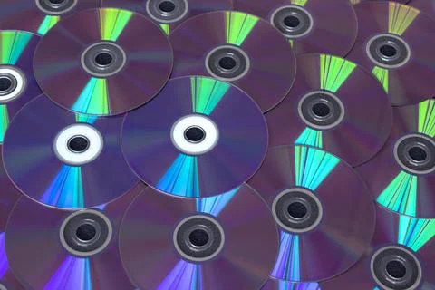 Top View of a multicolor Compact Disc and DVD collage Stock-Fotos