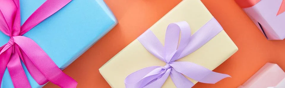 Top view multicolored gift boxes Stock Photos