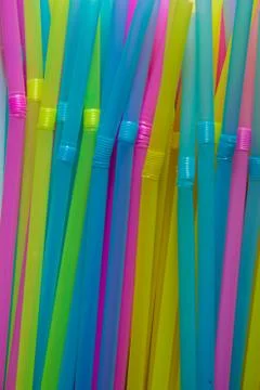Top view of multicoloured plastic straws Stock Photos