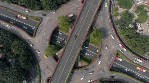Top view of a multilevel traffic intersection. Stock Footage 118141194