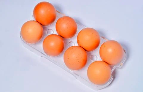 Top view multiple eggs in container 스톡 사진