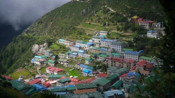 Top View of Namche Bazaar Village, Everest Base Camp Trek, Nepal Stock Footage 85620146