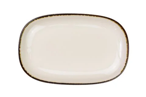 Top view of new empty brown ceramic tray with dark edge. Foto stock
