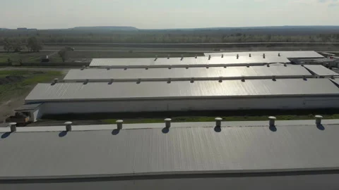 Top view of the new, modern technical rooms and warehouses of the enterprise Stock Footage 133310672