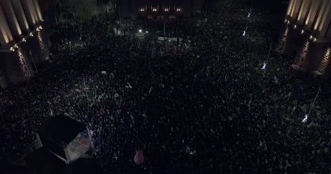 Top view at night over downtown Sofia with thousands of protesters 스톡 동영상 324559869
