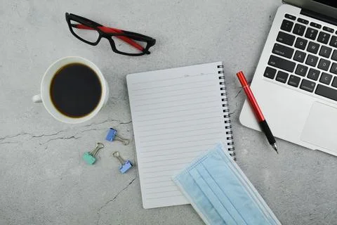 Top view of notebook with copy space for the text. Stock Photos