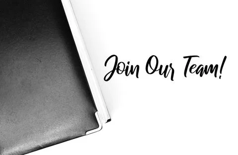 Top view of notebook over white background written with JOIN OUR TEAM Stock Photos