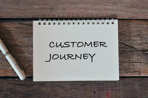 Top view of notebook written with text CUSTOMER JOURNEY Stock Photos