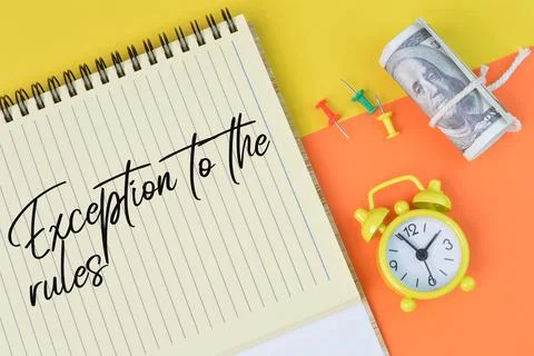 Top view of notebook written with text EXCEPTION TO THE RULES Stock Photos