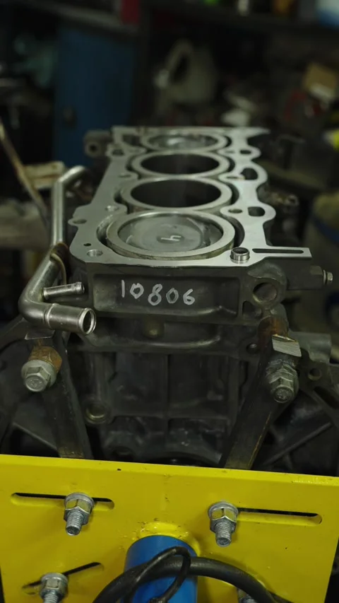 Top view of numbered pistons inside an open engine block. Stock Footage 340336441