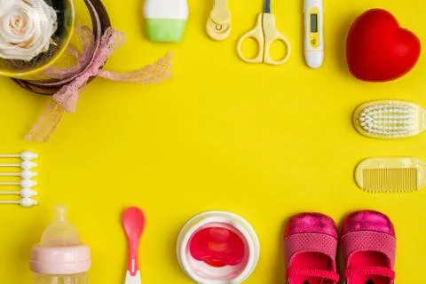 Top view of nursing care essentials, with copy space Stock Photos