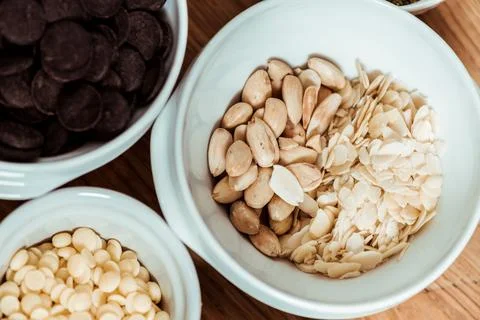Top view nutritious nuts chocolate Stock Photos