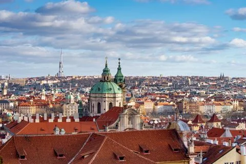 Top view from the observation deck on the old city, Prague, Czech Republic Stock Photos