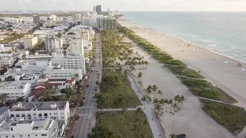 Top view of Ocean Drive. South Beach Miami Stock Footage 107948909