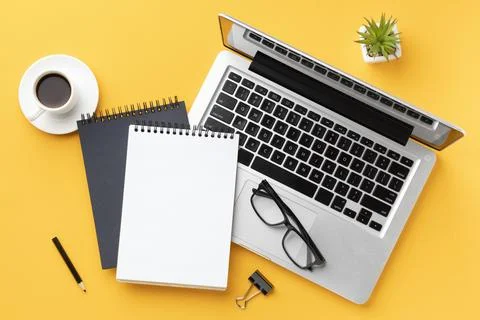 Top view office desk composition with notepad. High quality and resolution .. 写真素材