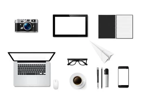 Top view of office desk table, workspace Stock Illustration